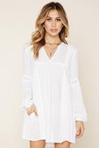 Forever21 Women's  Ivory Crocheted Split-neck Mini Dress