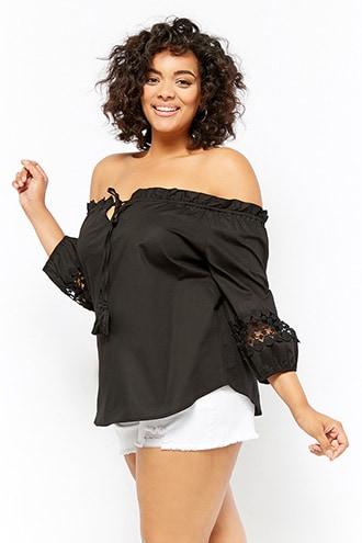 Forever21 Plus Size Off-the-shoulder Crochet-trim Top