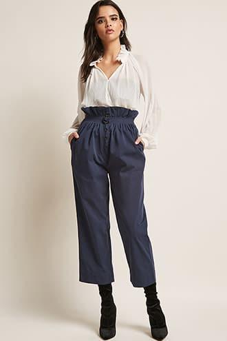 Forever21 Button-fly Paperbag Capri Pants