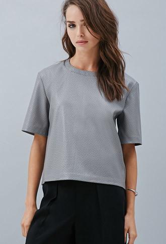Forever21 Women's  Private Archives Perforated Faux Leather Top (grey)