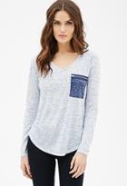 Forever21 Contemporary Heathered Colorblocked Pocket Tee