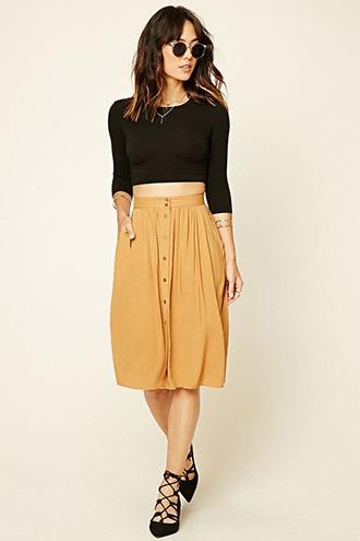 Love21 Women's  Camel Contemporary Button-front Skirt