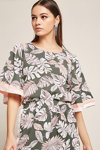 Forever21 Contrast Palm Print Top