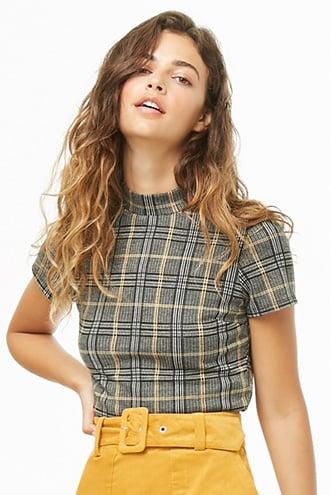 Forever21 Plaid Mock Neck Top