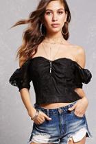 Forever21 Semi-sheer Floral Lace Crop Top