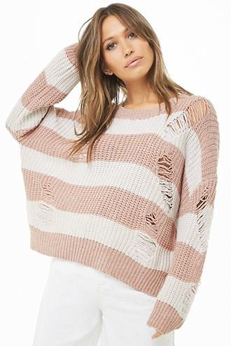 Forever21 Distressed Striped Knit Sweater