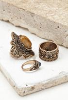 Forever21 Faux Stone Ring Set (antic Gold/brown)