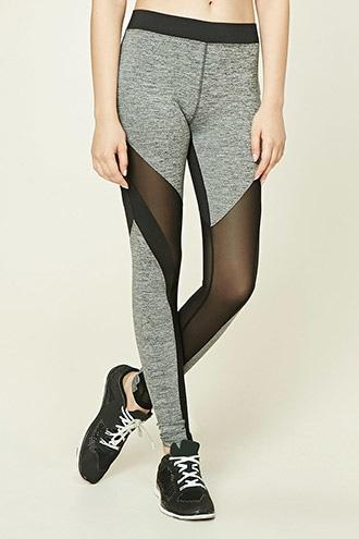 Forever21 Women's  Charcoal & Black Active Marled Knit Leggings