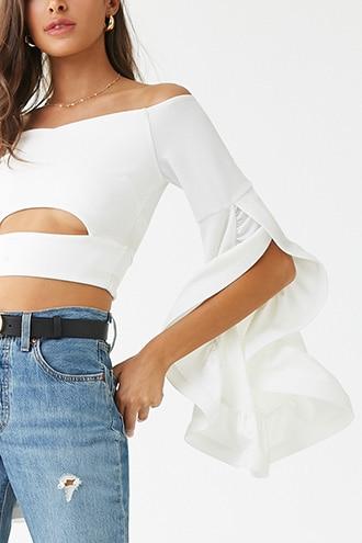 Forever21 Flounce-sleeve Crop Top