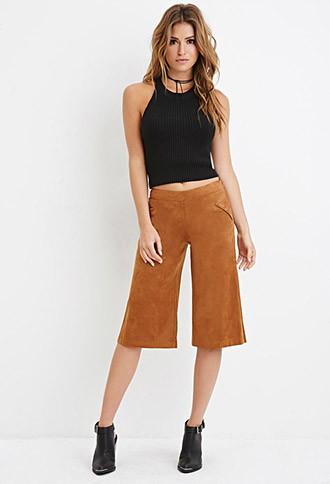 Forever21 Women's Tan Faux Suede Culottes