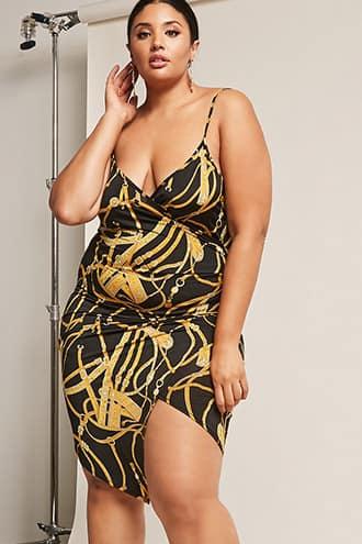 Forever21 Plus Size Belt Tassel Print Surplice Dress