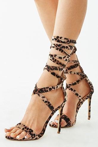 Forever21 Faux Suede Leopard Print Lace-up Heels