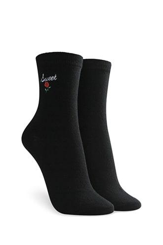 Forever21 Embroidered Crew Socks