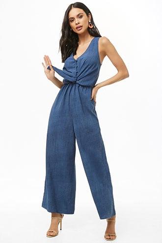 Forever21 Gauze Woven Tie-front Jumpsuit