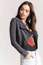 Forever21 Woven Oil Wash Zip-front Moto Jacket