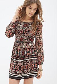 Forever21 Leaf Print Chiffon Dress