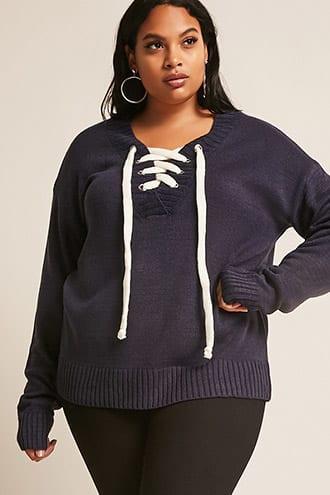 Forever21 Plus Size Heathered Lace-up Sweater
