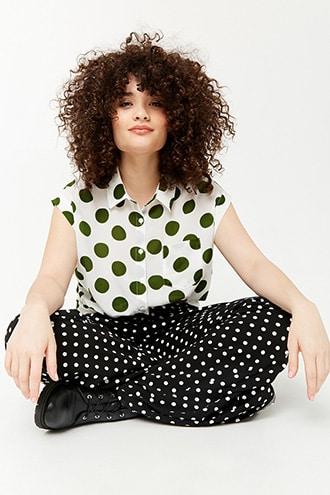 Forever21 Plus Size Polka Dot Twist-front Shirt