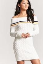 Forever21 Multistripe Off-the-shoulder Cable-knit Sweater