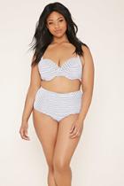 Forever21 Plus Women's  White & Navy Plus Size Stripe Bikini Bottoms