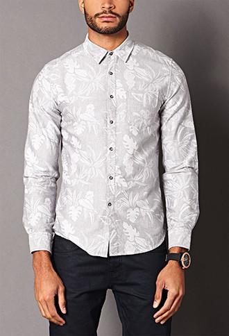 21 Men Tropic Print Denim Shirt