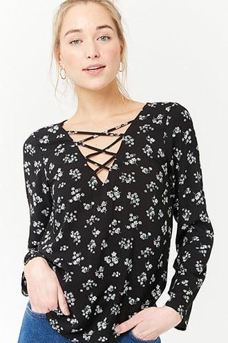 Forever21 Floral Print Crisscross V-neck Top