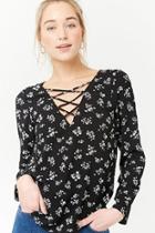 Forever21 Floral Print Crisscross V-neck Top
