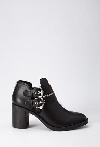 Forever21 Women's  Buckle Zipped Booties (black)