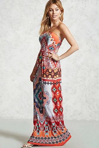 Forever21 Strapless Geo Print Maxi Dress