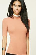 Forever21 Women's  Salmon Ribbed High Neck Top
