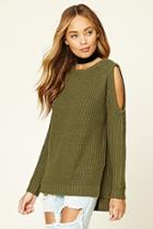 Forever21 Women's  Olive Open-shoulder Sweater Top