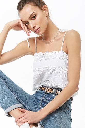 Forever21 Patrons Of Peace Floral Eyelet Cami