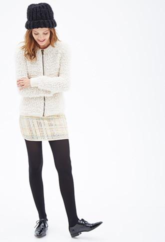 Forever21 Women's  Fuzzy Popcorn Knit Jacket (cream)