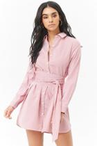 Forever21 Striped Poplin Self-tie Shirt Dress