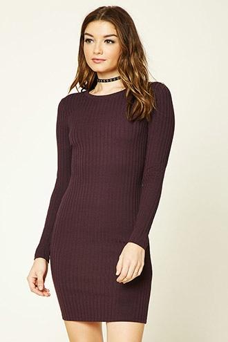 Forever21 Women's Plum Ribbed Cutout-back Dress