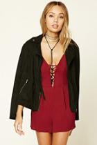 Forever21 Women's  Plunging Lace-up Romper