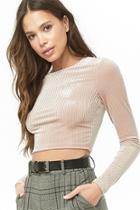 Forever21 Ribbed Velvet Shadow-striped Crop Top