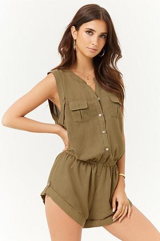 Forever21 Sleeveless Button-front Romper