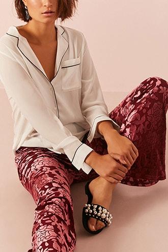 Forever21 Floral Velvet Burnout Flared Pants