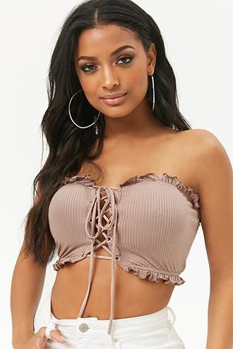 Forever21 Lace-up Ruffle Cropped Tube Top