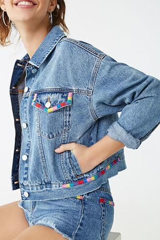 Forever21 Embroidered-trim Denim Jacket