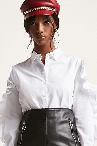 Forever21 Ruffle-sleeve Poplin Shirt