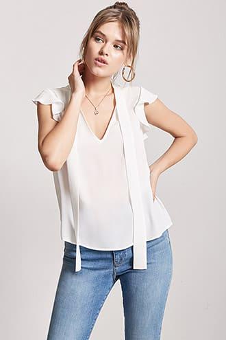 Forever21 Chiffon Flutter-sleeve Top