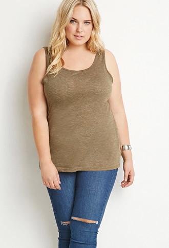 Forever21 Plus Women's  Classic Heathered Tank (dark Olive)