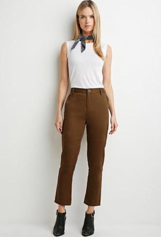 Love21 Women's  Tonal Topstitch Utility Pants (brown)
