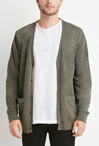 21 Men Classic Two-pocket Cardigan (olive)