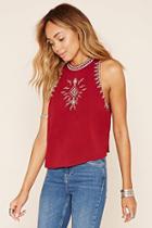 Forever21 Women's  High-neck Embroidered Top