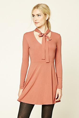 Forever21 Women's  Tie-neck Skater Dress