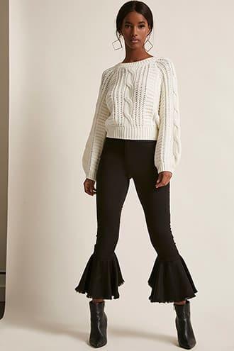 Forever21 Cropped Ruffle Cuff Flare Jeans