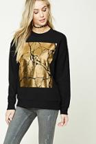 Forever21 Women's  Metallic Graphic Sweatshirt